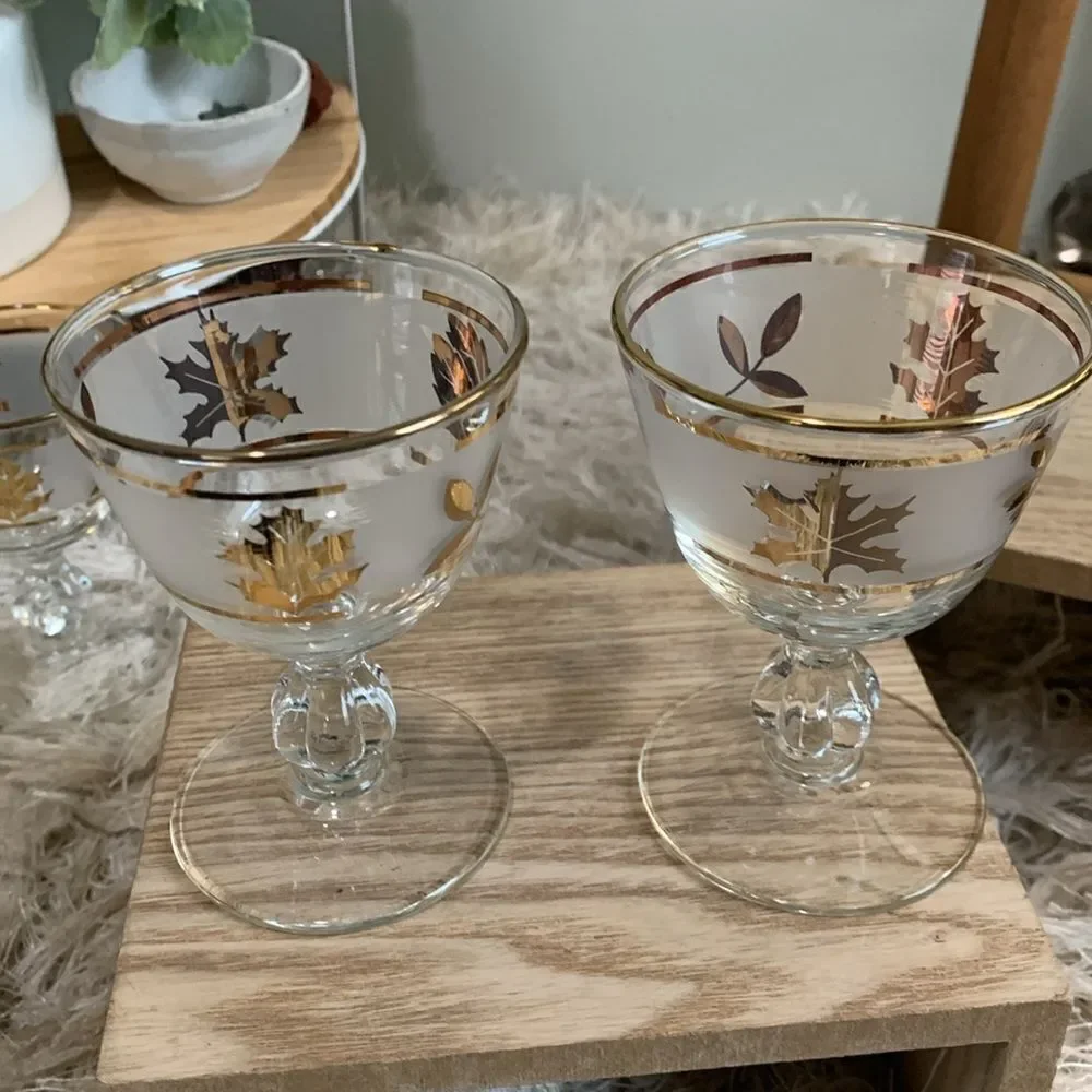 Vintage Golden Foliage‎ Libby 8982 4oz Cocktail Glasses Set Of 6 Made In USA